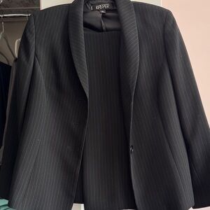 Kasper Black Pinstripe Shawl-Collar Pantsuit